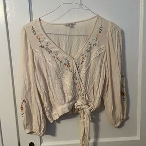 Embroidered Cream Wrap Top